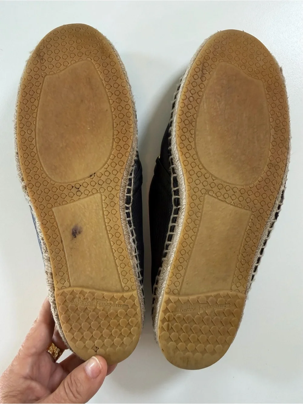 Salvatore Ferragamo Leather Chain Espadrilles 7.5C Wide Black
